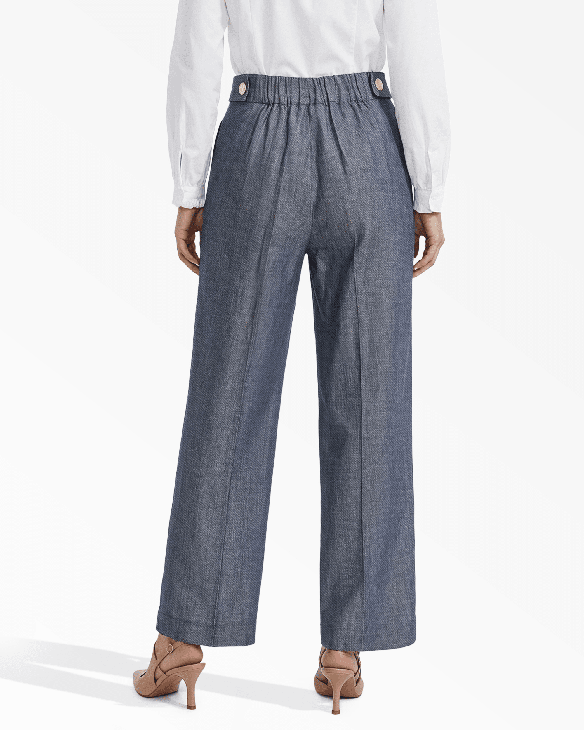 High-Rise Wide Leg Pull-On Trousers - Anne Klein DSNT MT/CRSPWHT