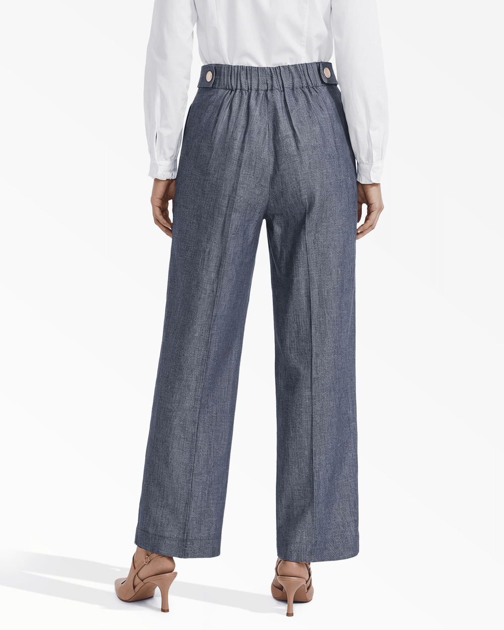 High-Rise Wide Leg Pull-On Trousers - Anne Klein DSNT MT/CRSPWHT