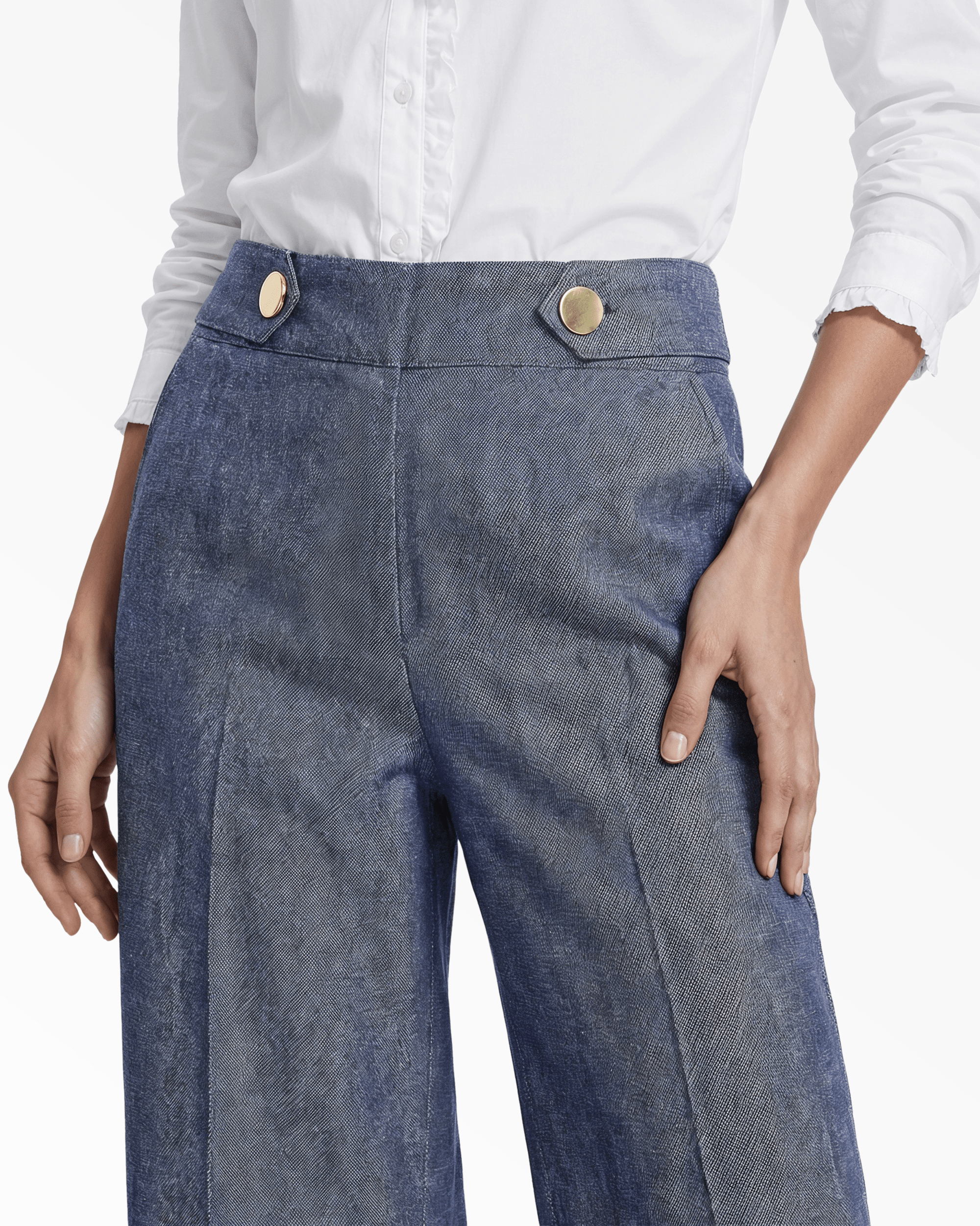 High-Rise Wide Leg Pull-On Trousers - Anne Klein DSNT MT/CRSPWHT