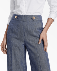 High-Rise Wide Leg Pull-On Trousers - Anne Klein DSNT MT/CRSPWHT