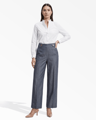 High-Rise Wide Leg Pull-On Trousers - Anne Klein DSNT MT/CRSPWHT