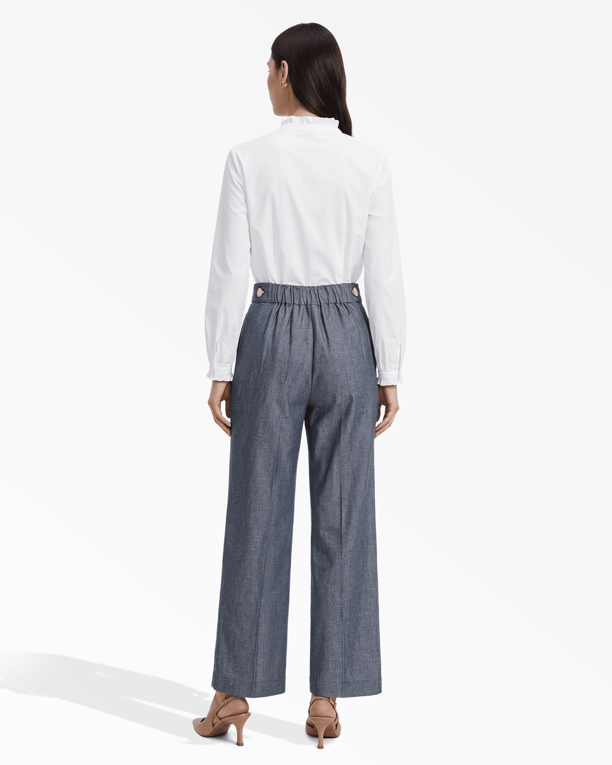 High-Rise Wide Leg Pull-On Trousers - Anne Klein DSNT MT/CRSPWHT