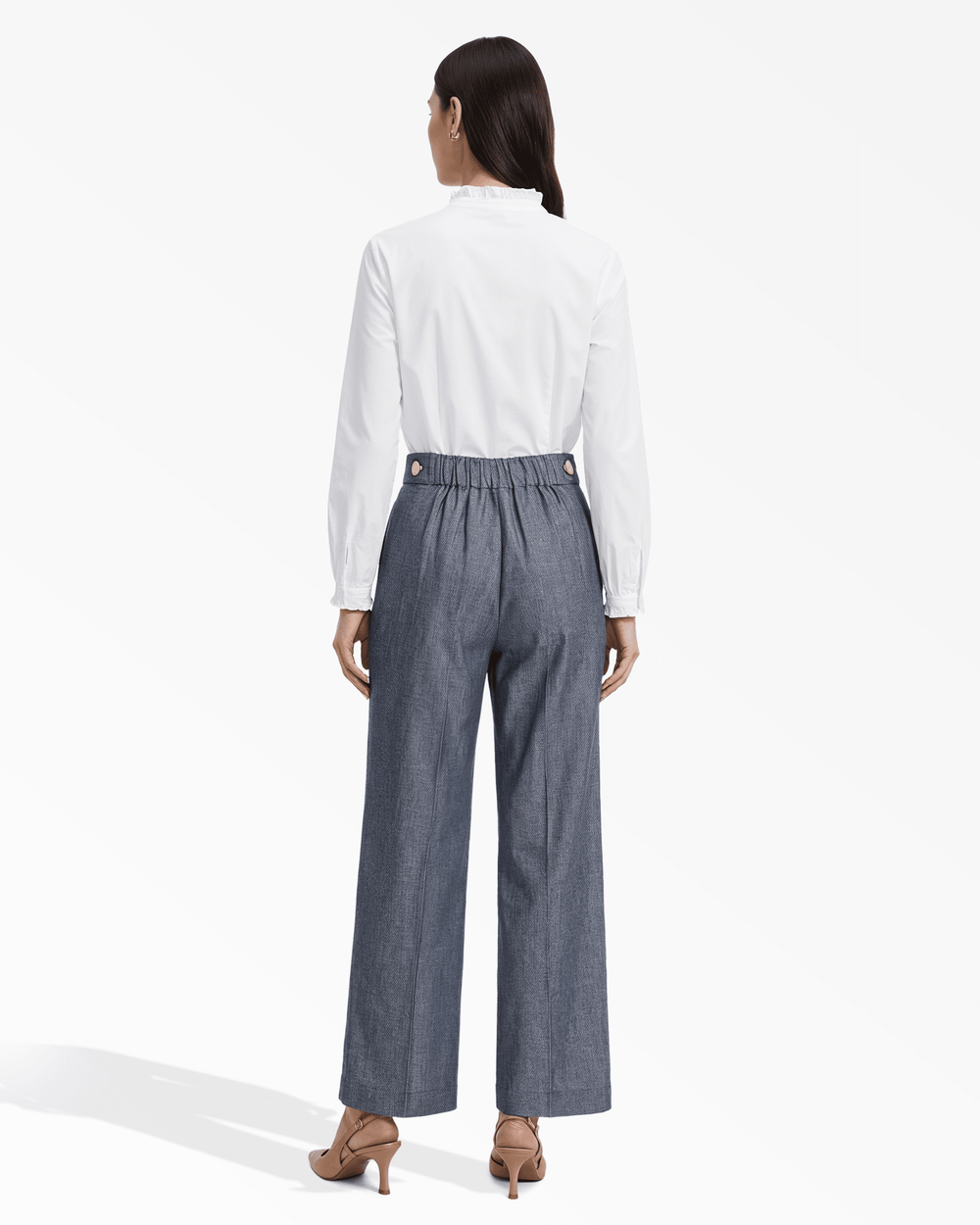 High-Rise Wide Leg Pull-On Trousers - Anne Klein DSNT MT/CRSPWHT