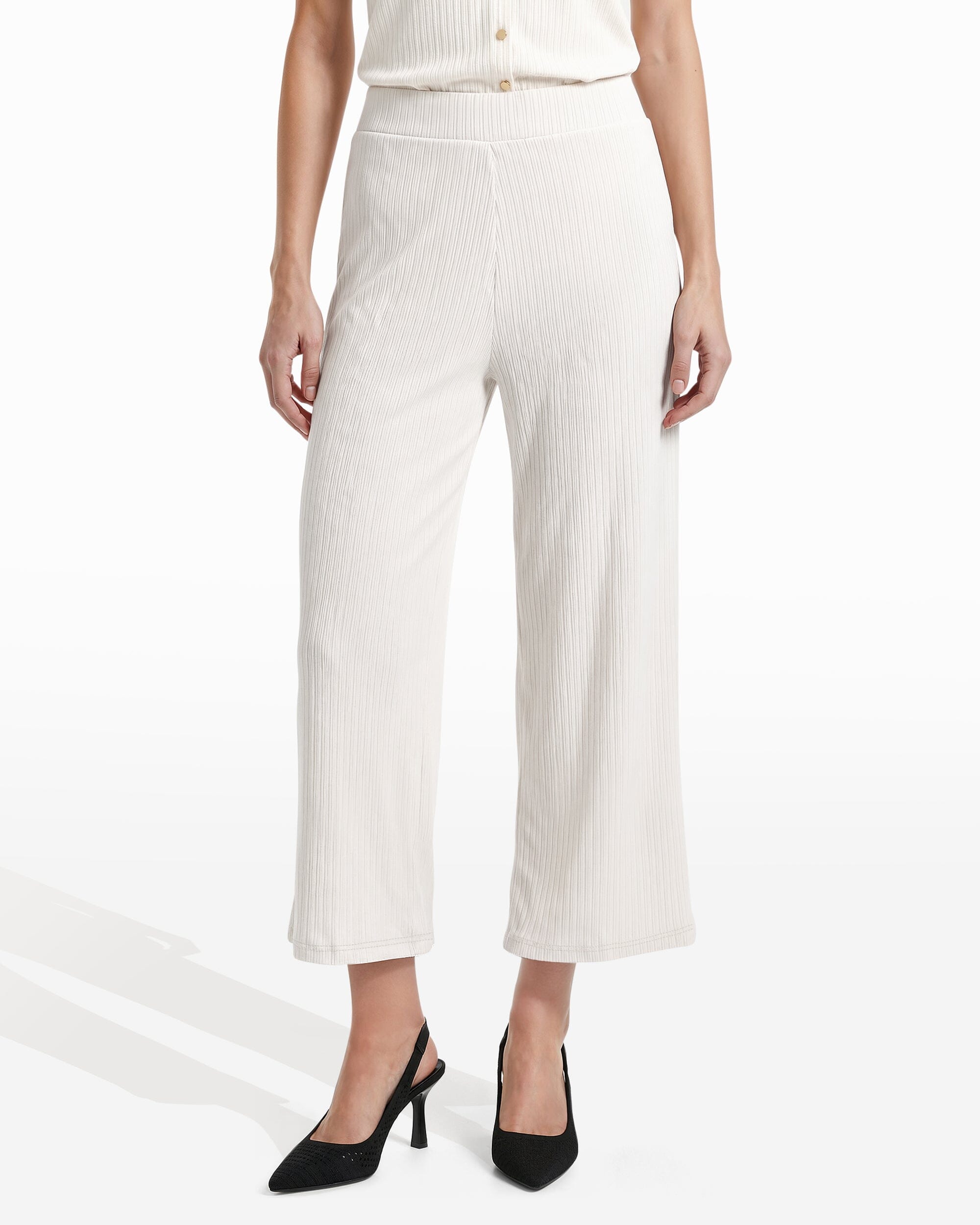 Wide Leg Crop Pull-On Pants with Wide Waistband in WHITE DOVE | Anne K - Anne Klein WHITE DOVE