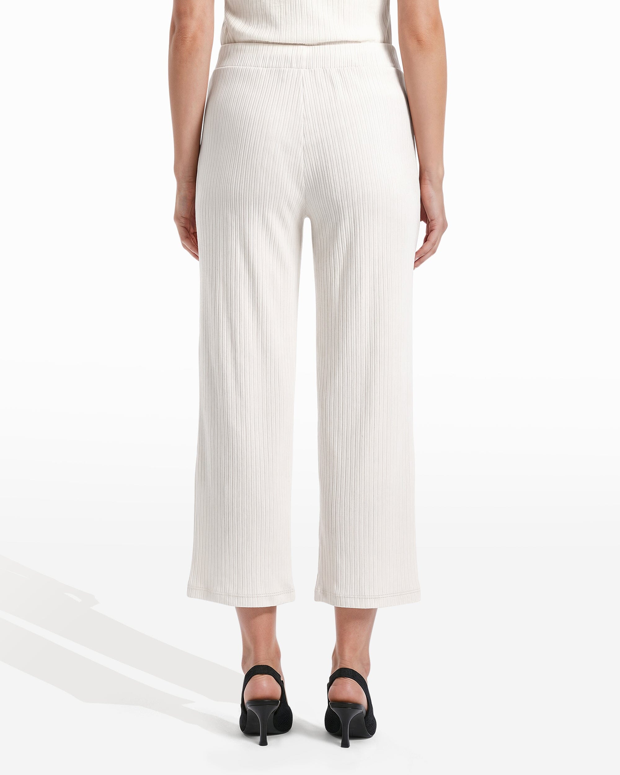 Wide Leg Crop Pull-On Pants with Wide Waistband in WHITE DOVE | Anne K - Anne Klein WHITE DOVE