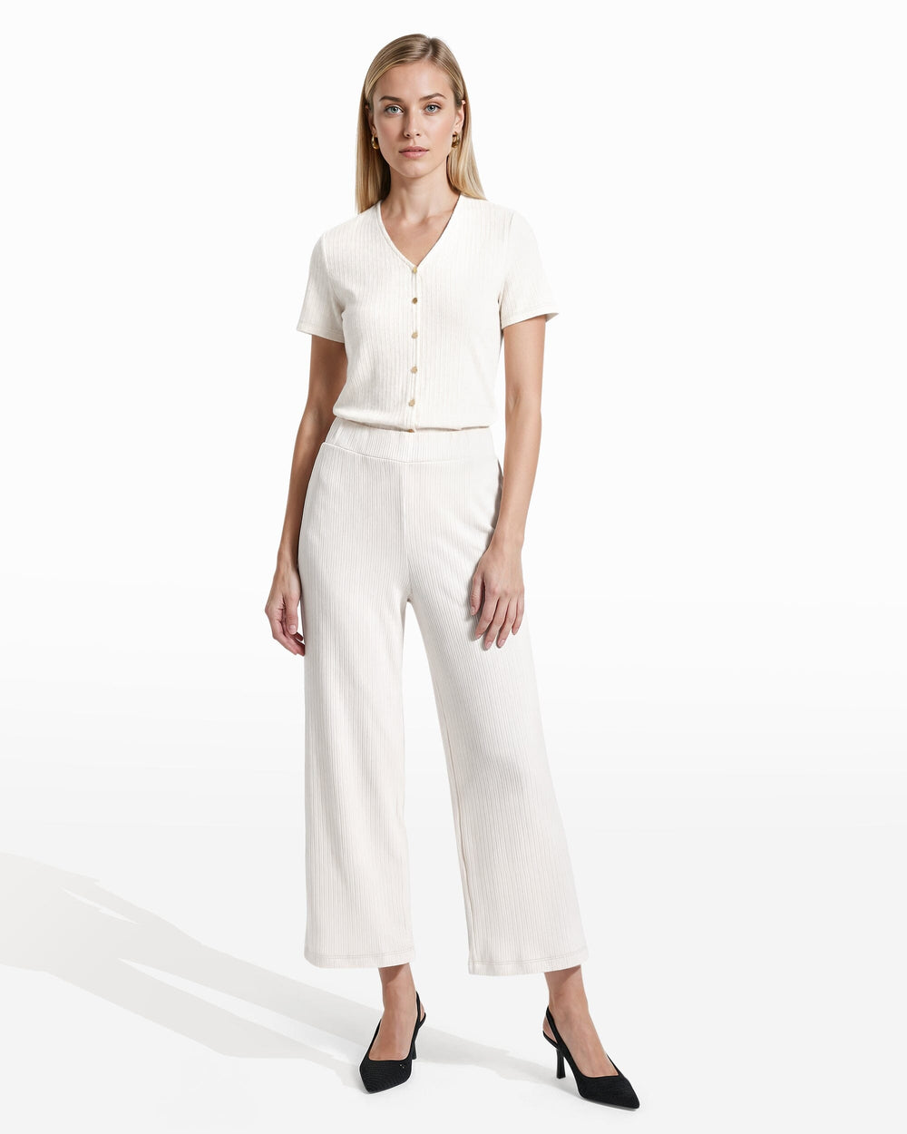 Wide Leg Crop Pull-On Pants with Wide Waistband in WHITE DOVE | Anne K - Anne Klein WHITE DOVE