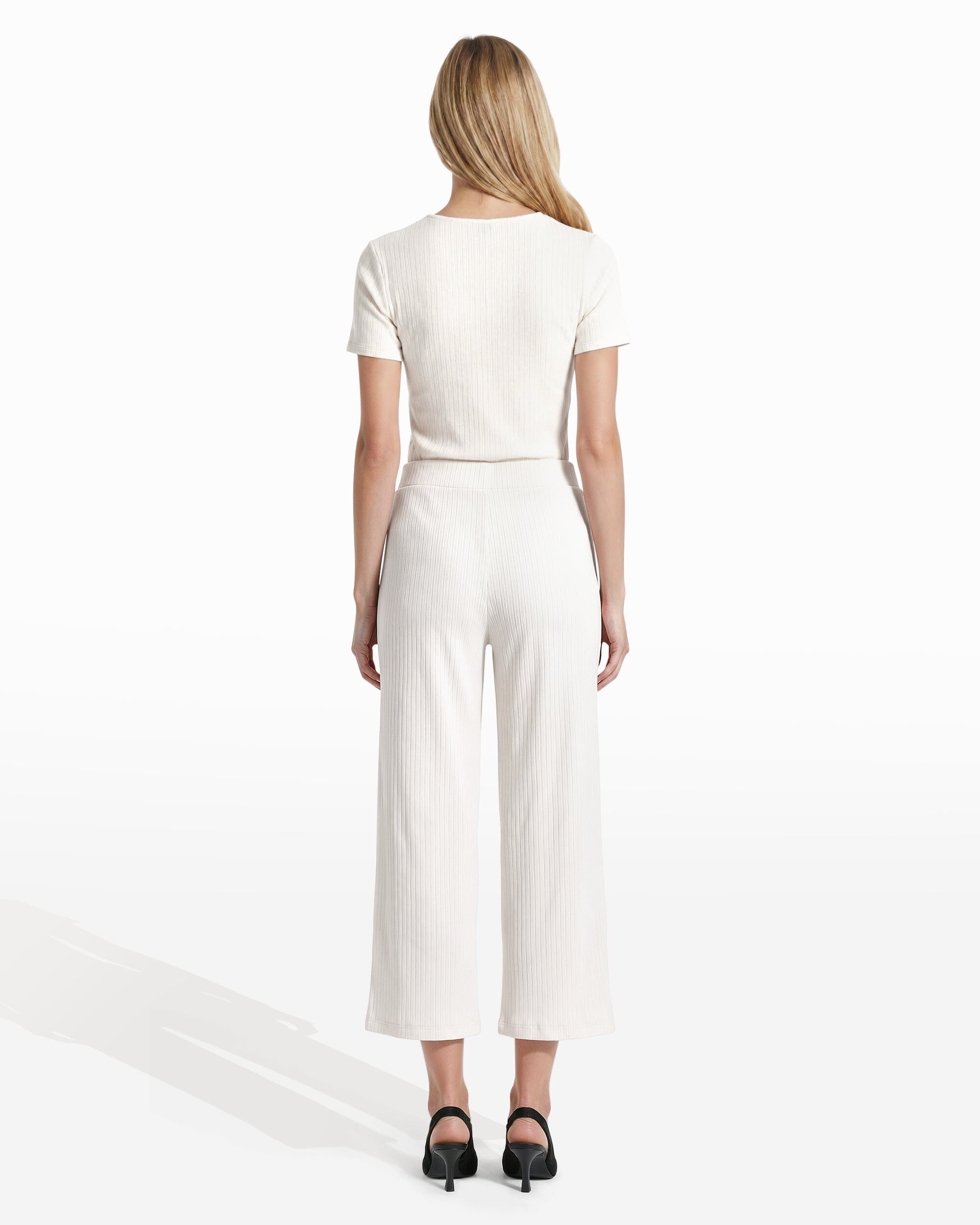Wide Leg Crop Pull-On Pants with Wide Waistband in WHITE DOVE | Anne K - Anne Klein WHITE DOVE