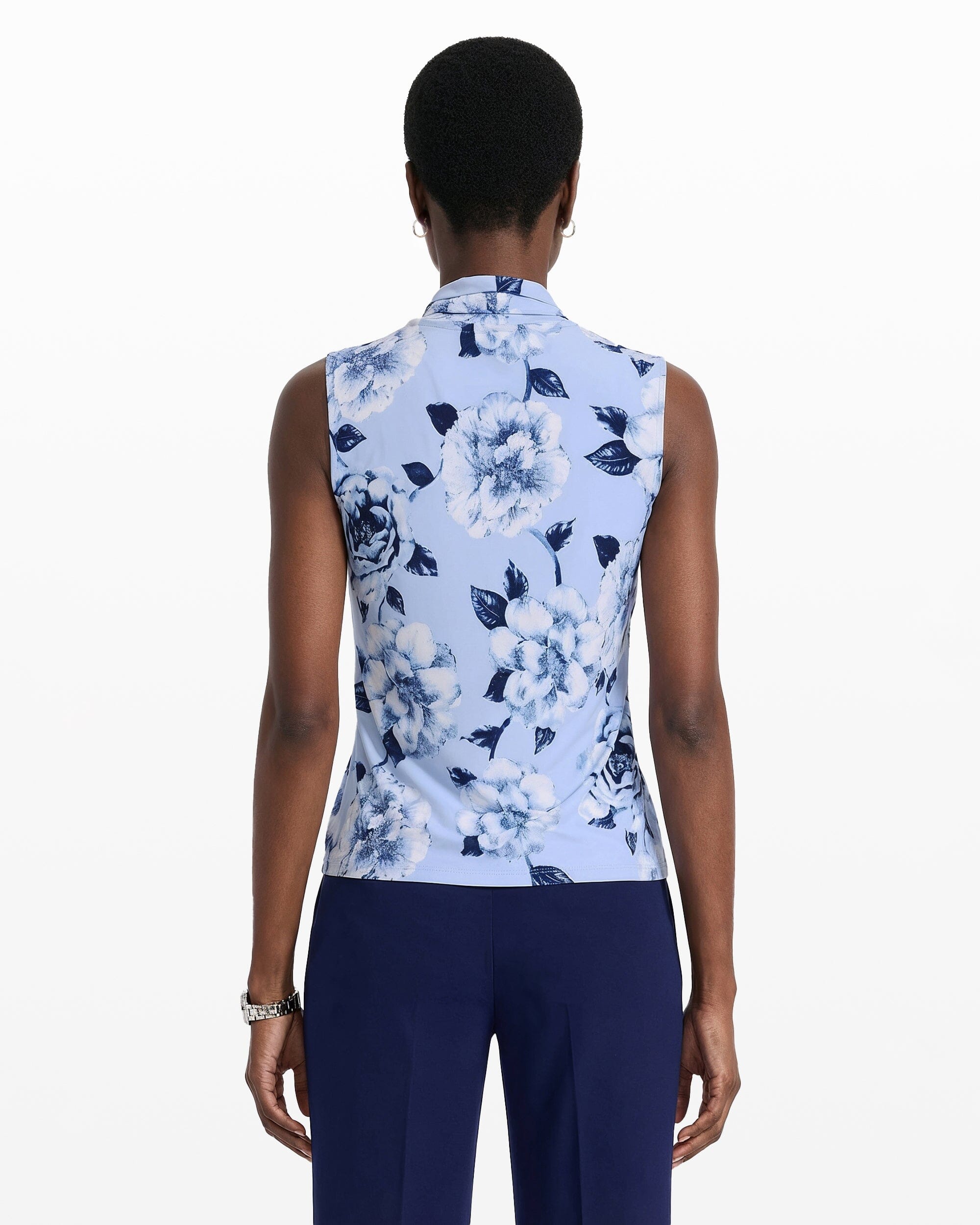 Triple Pleat V-Neck Sleeveless Knit Top - Anne Klein LAKESHORE MLT