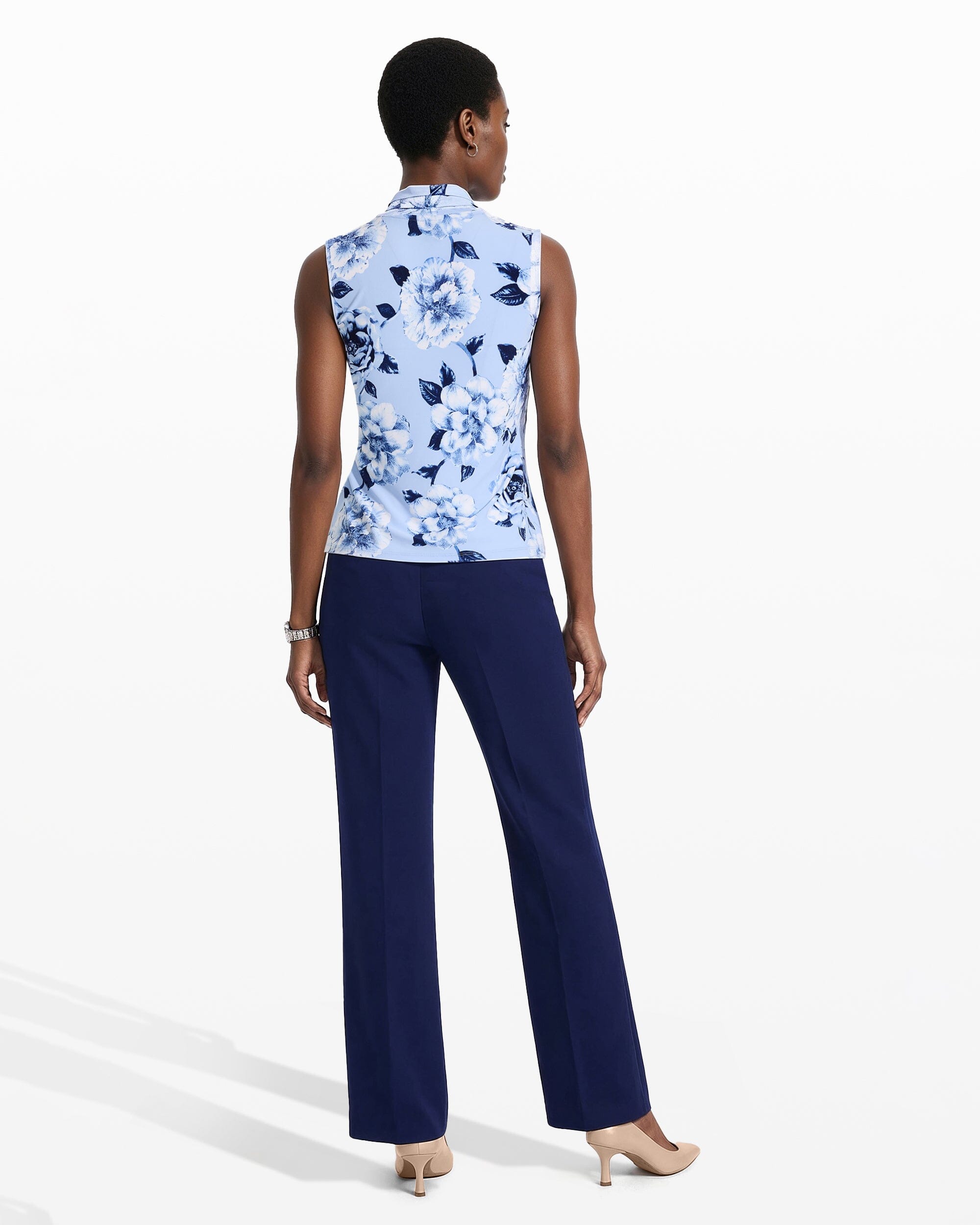 Triple Pleat V-Neck Sleeveless Knit Top - Anne Klein LAKESHORE MLT