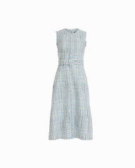 Fringed Tweed Midi Dress with Belt - Anne Klein Surf Blue Multi