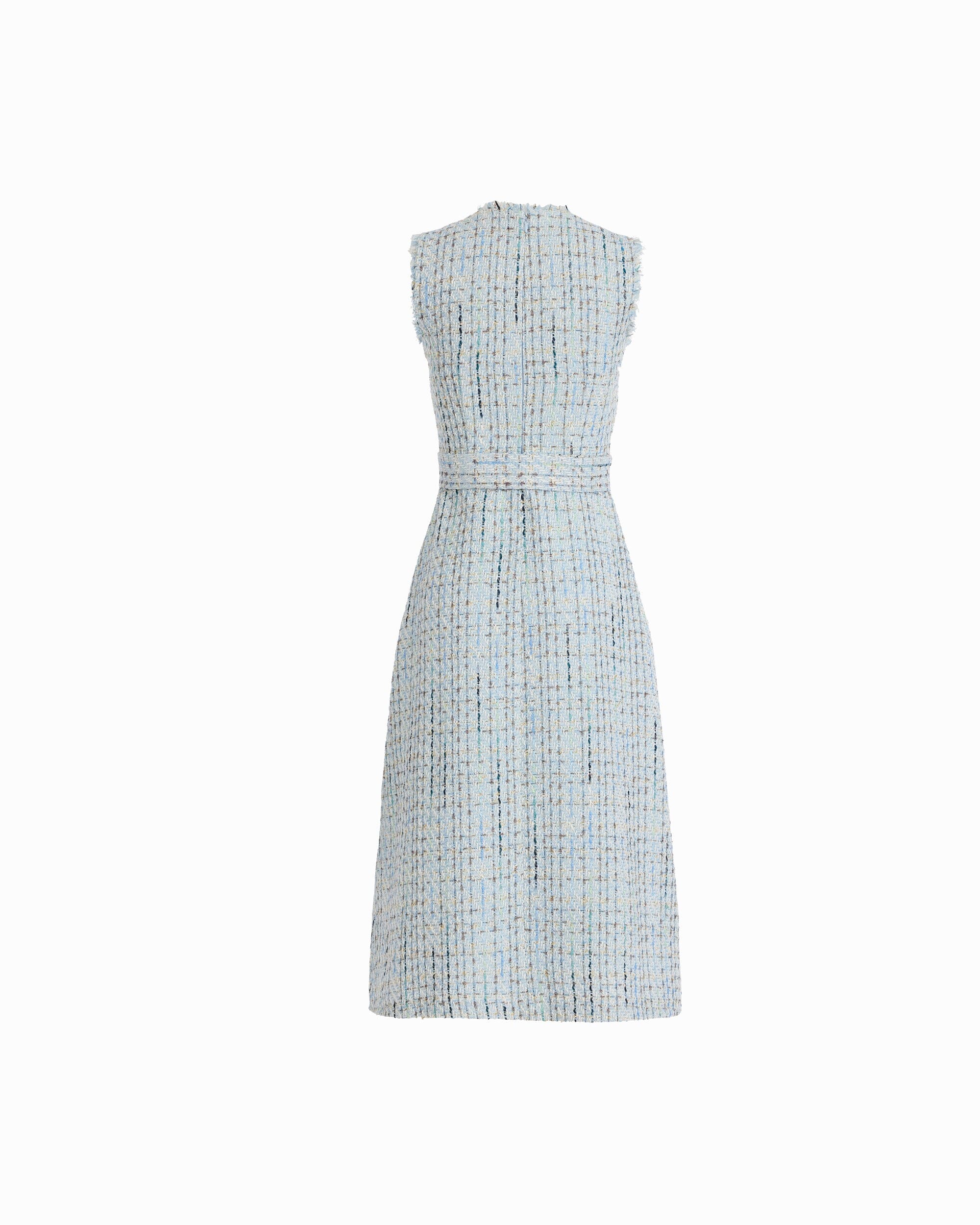 Fringed Tweed Midi Dress with Belt - Anne Klein Surf Blue Multi