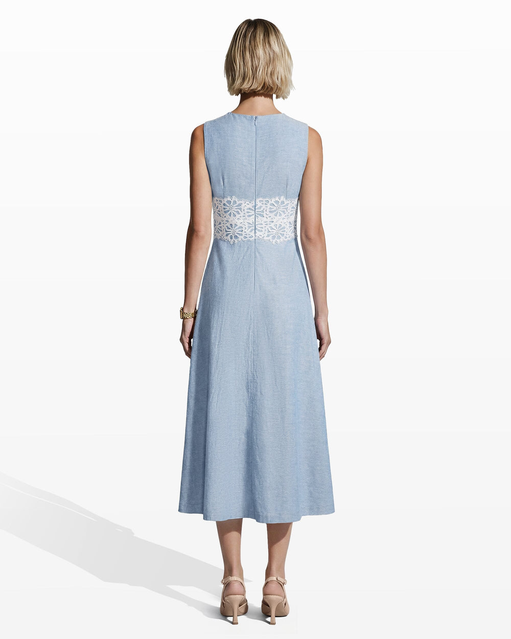Sleeveless Midi Dress with Lace Inset - Anne Klein LAGOON/CRSP WHT