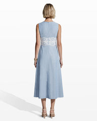Sleeveless Midi Dress with Lace Inset - Anne Klein LAGOON/CRSP WHT
