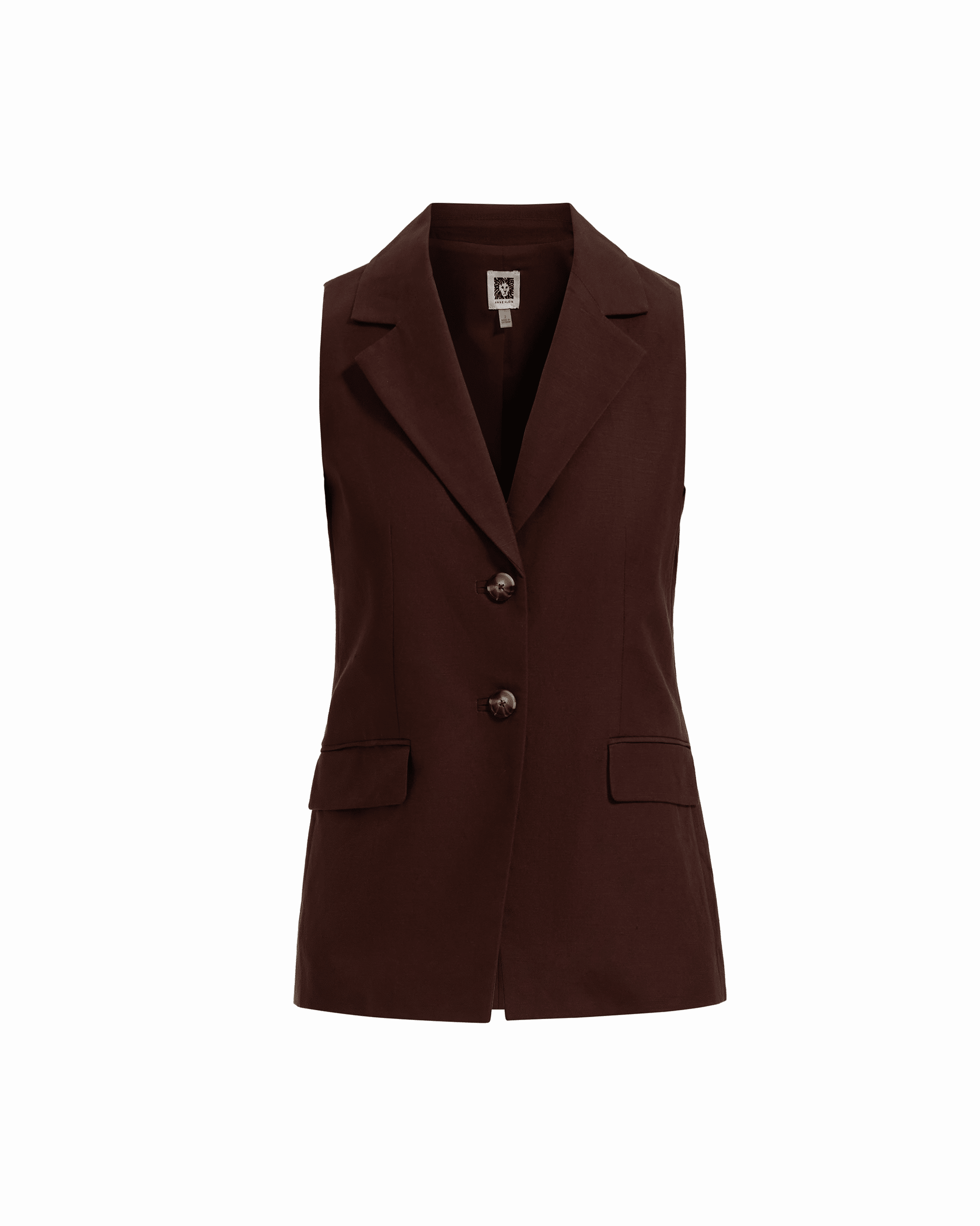 Two-Button Notch Collar Vest with Flap Pockets in DARK CHOCOLATE | Ann - Anne Klein DARK CHOCOLATE