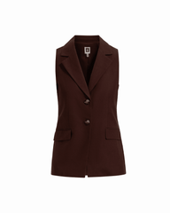 Two-Button Notch Collar Vest with Flap Pockets in DARK CHOCOLATE | Ann - Anne Klein DARK CHOCOLATE