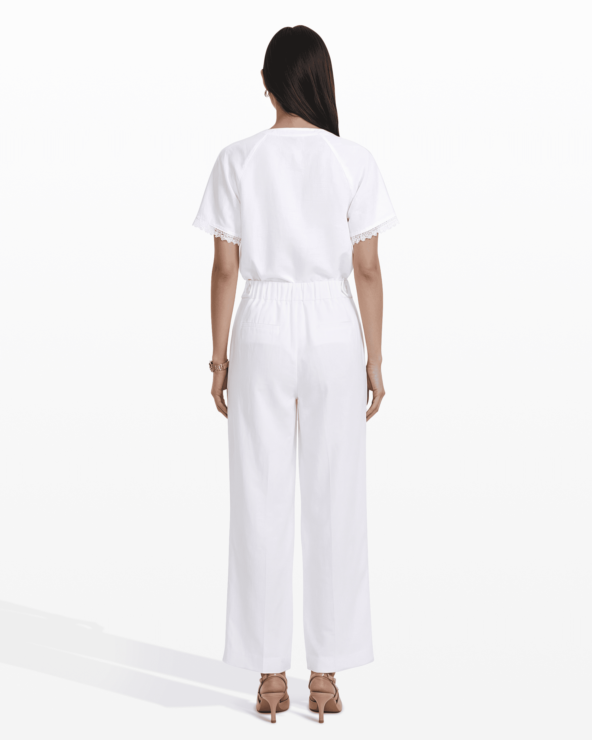 High-Rise Wide Leg Pull-On Trousers - Anne Klein CRISP WHITE