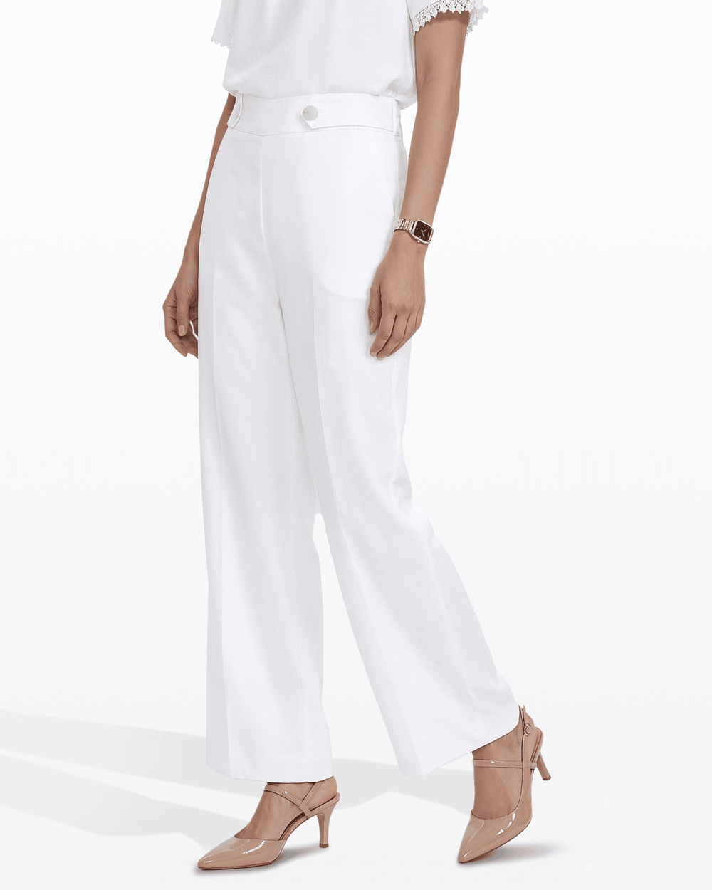 High-Rise Wide Leg Pull-On Trousers - Anne Klein CRISP WHITE