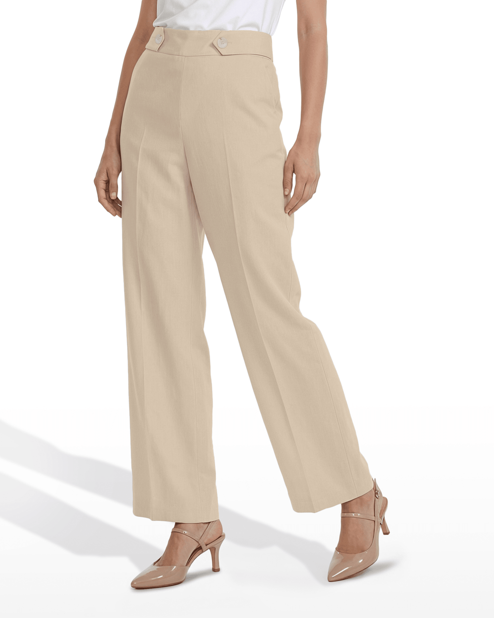 High-Rise Wide Leg Pull-On Trousers - Anne Klein NATURAL GRAIN