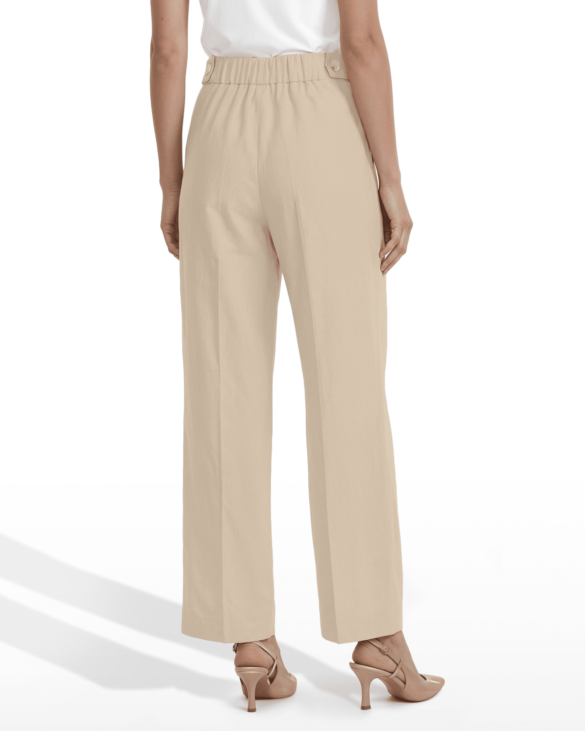 High-Rise Wide Leg Pull-On Trousers - Anne Klein NATURAL GRAIN
