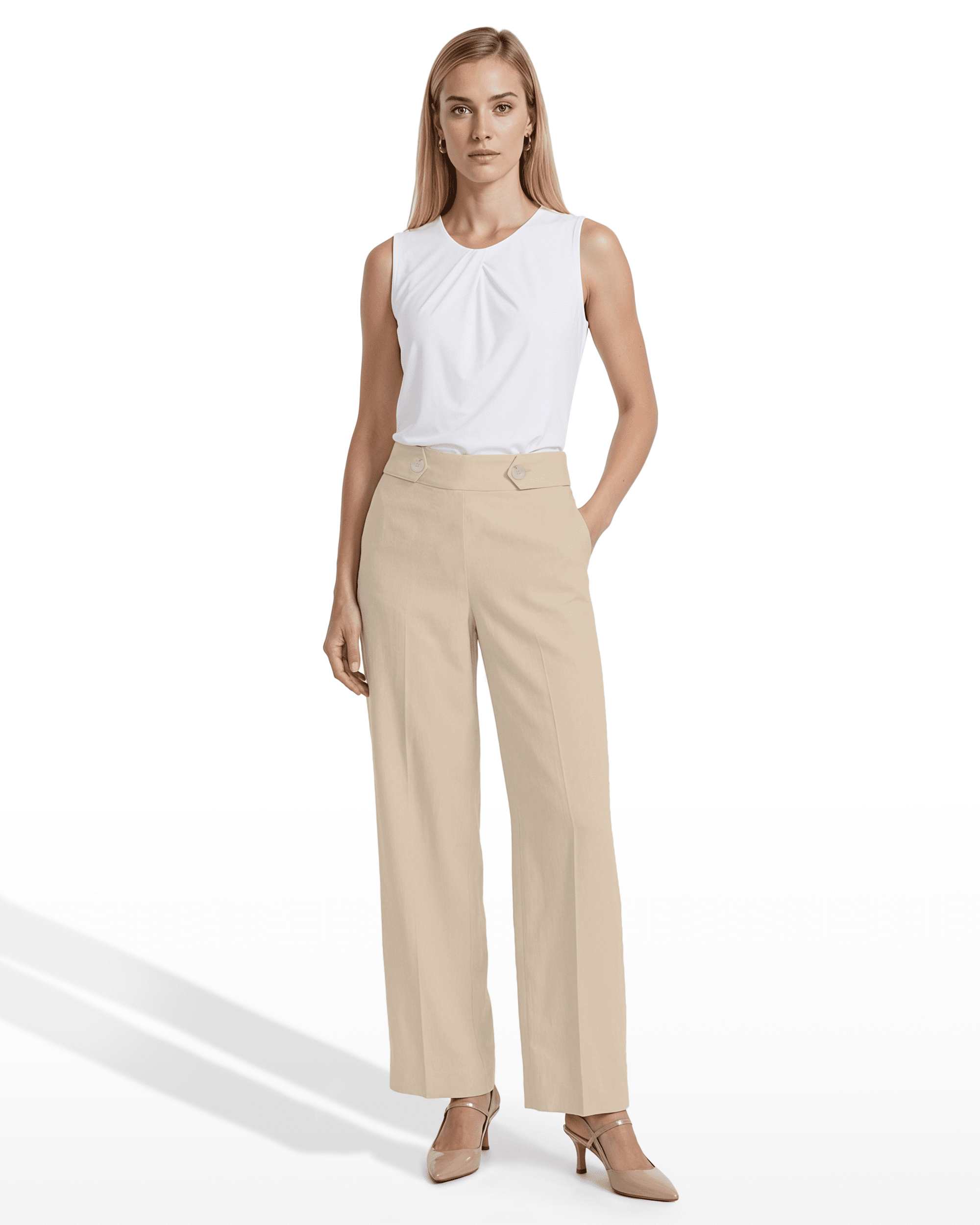 High-Rise Wide Leg Pull-On Trousers - Anne Klein NATURAL GRAIN