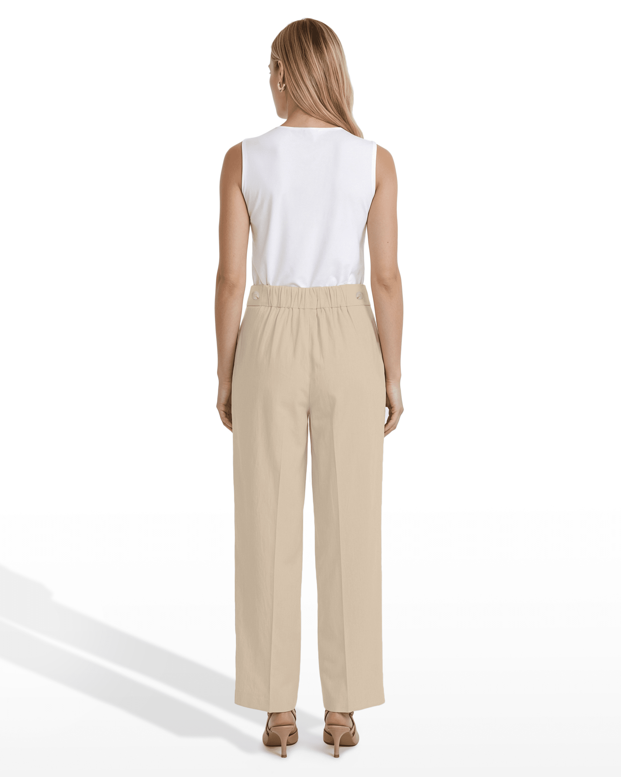 High-Rise Wide Leg Pull-On Trousers - Anne Klein NATURAL GRAIN
