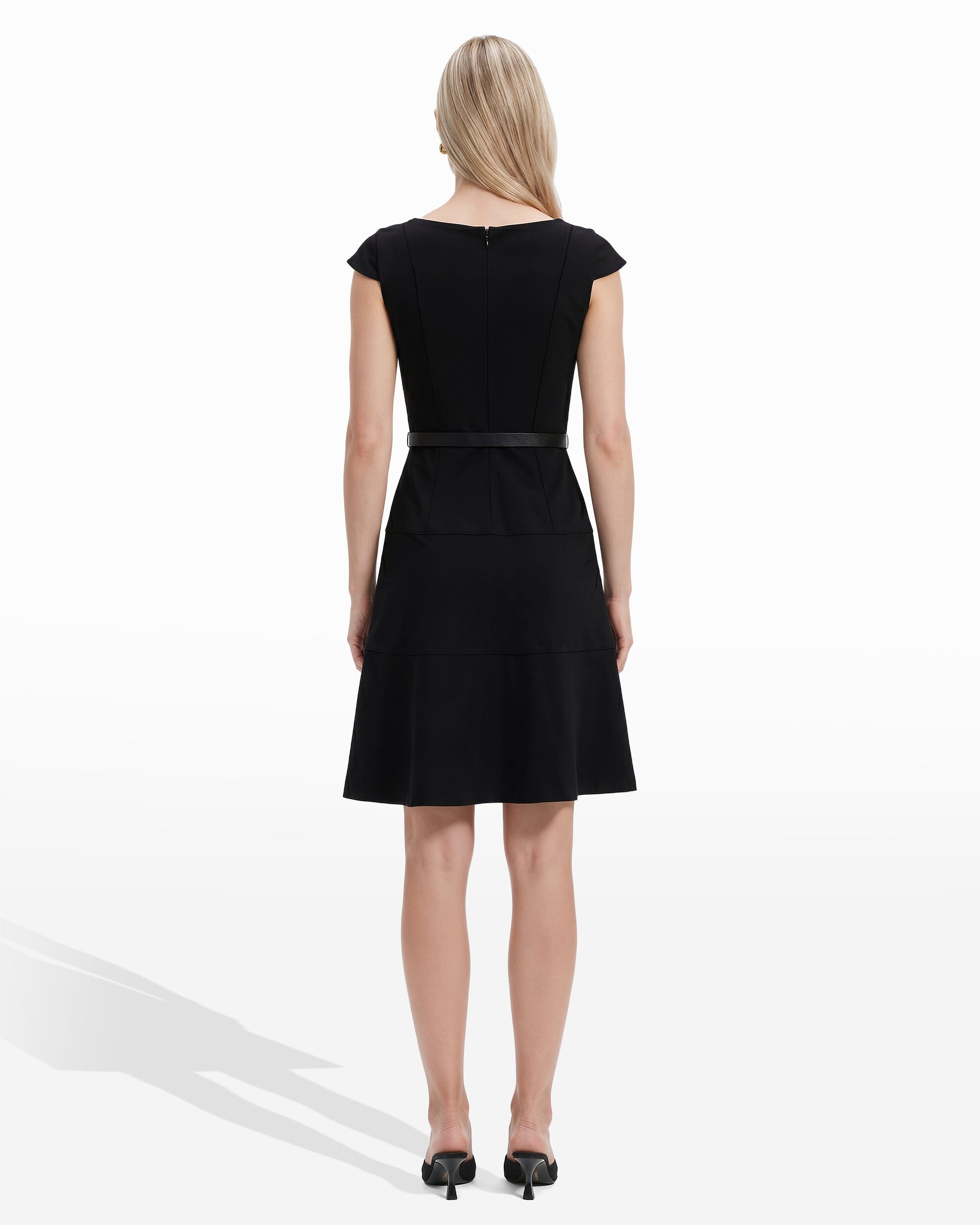 Cap Sleeve Belted Tiered Dress - Anne Klein ANNE BLACK