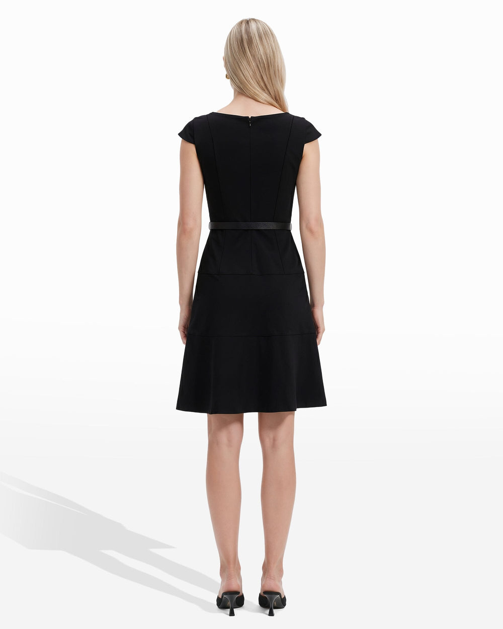 Cap Sleeve Belted Tiered Dress - Anne Klein ANNE BLACK