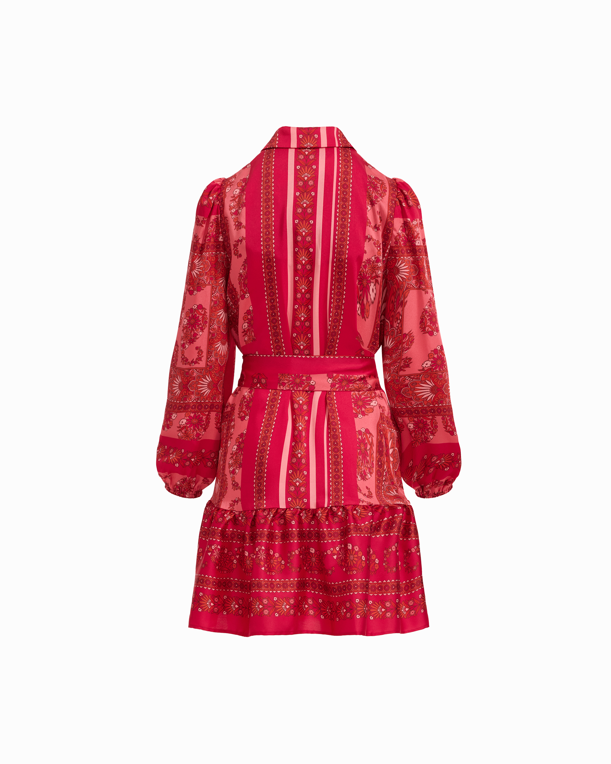 Tiered Collared Button-Front Long Sleeve Shirt Dress - Anne Klein GRENADINE MULTI