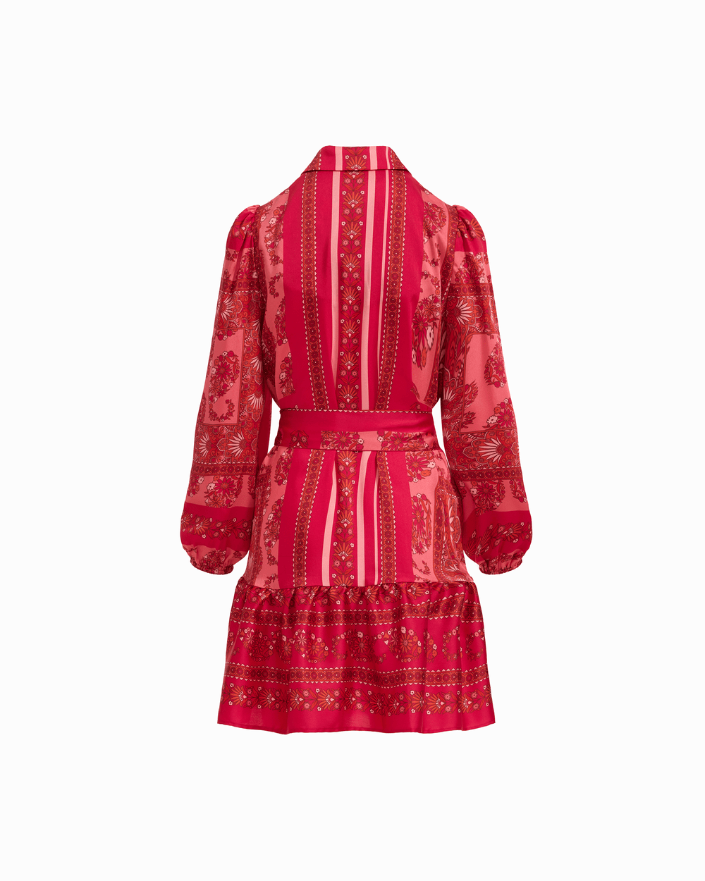 Tiered Collared Button-Front Long Sleeve Shirt Dress - Anne Klein GRENADINE MULTI