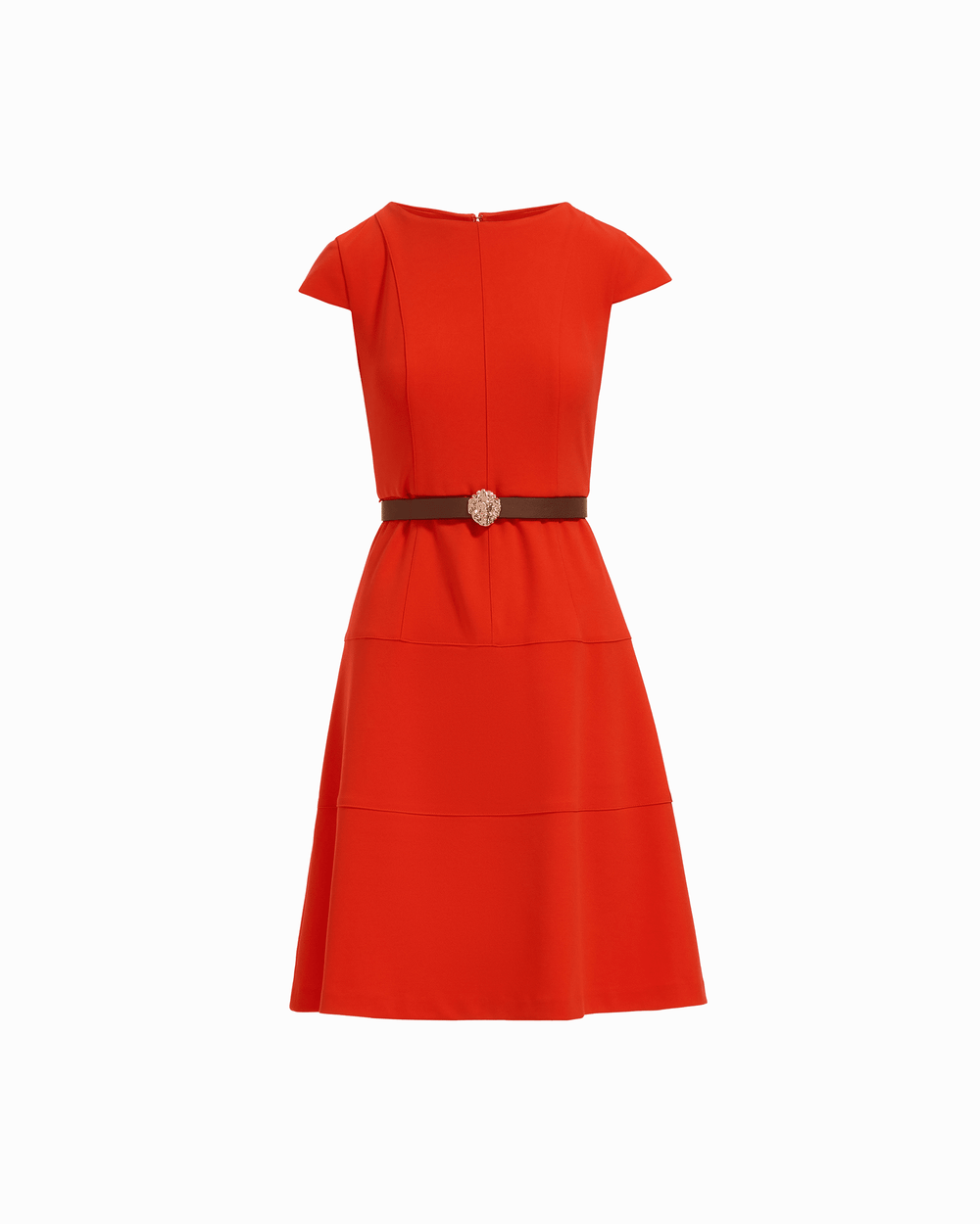 Cap Sleeve Tiered Skirt Belted Crew Neck Dress in CARROT - Anne Klein CARROT