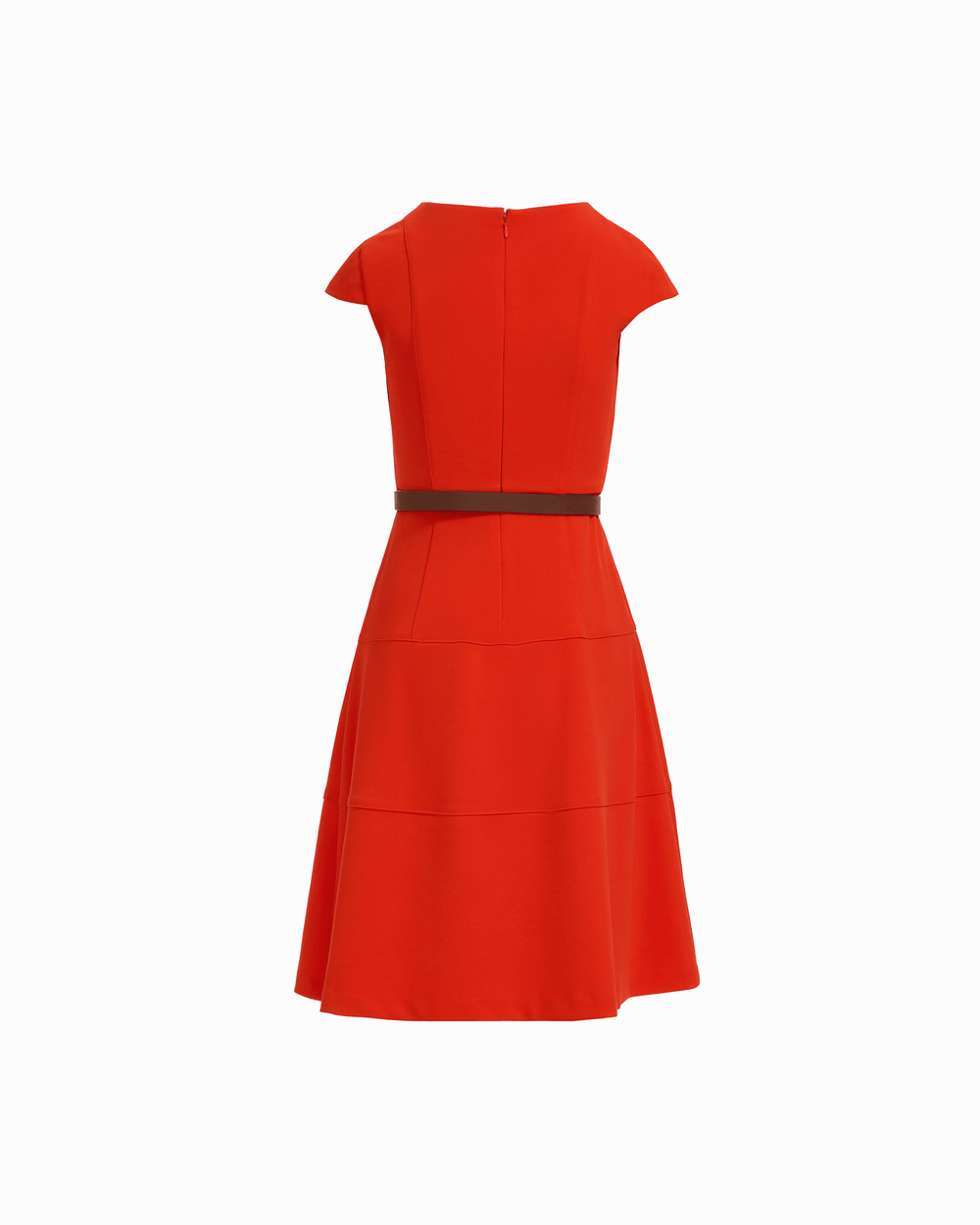 Cap Sleeve Tiered Skirt Belted Crew Neck Dress in CARROT - Anne Klein CARROT