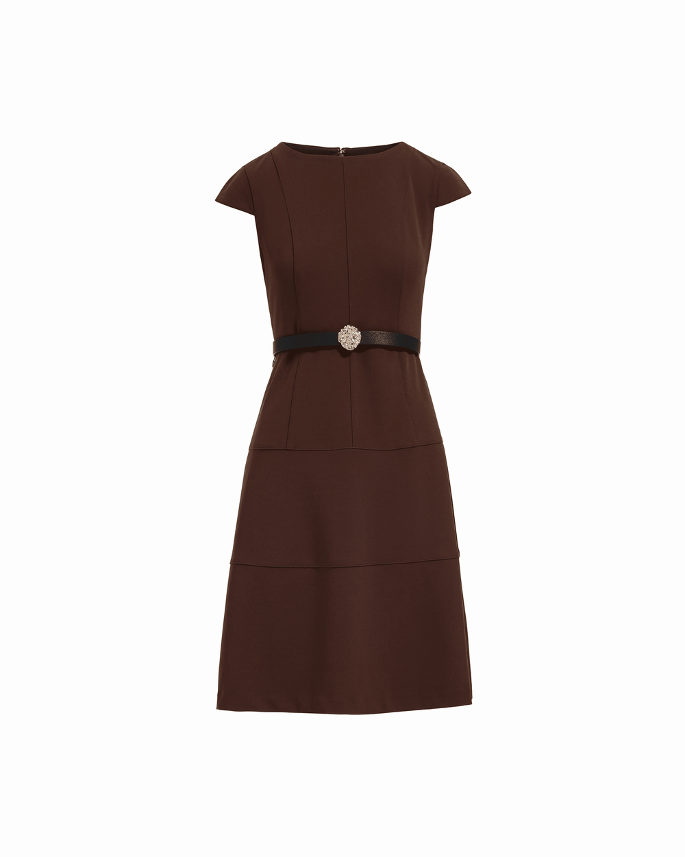 Cap Sleeve Belted Tiered Dress - Anne Klein MOLASSES