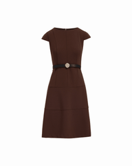 Cap Sleeve Belted Tiered Dress - Anne Klein MOLASSES