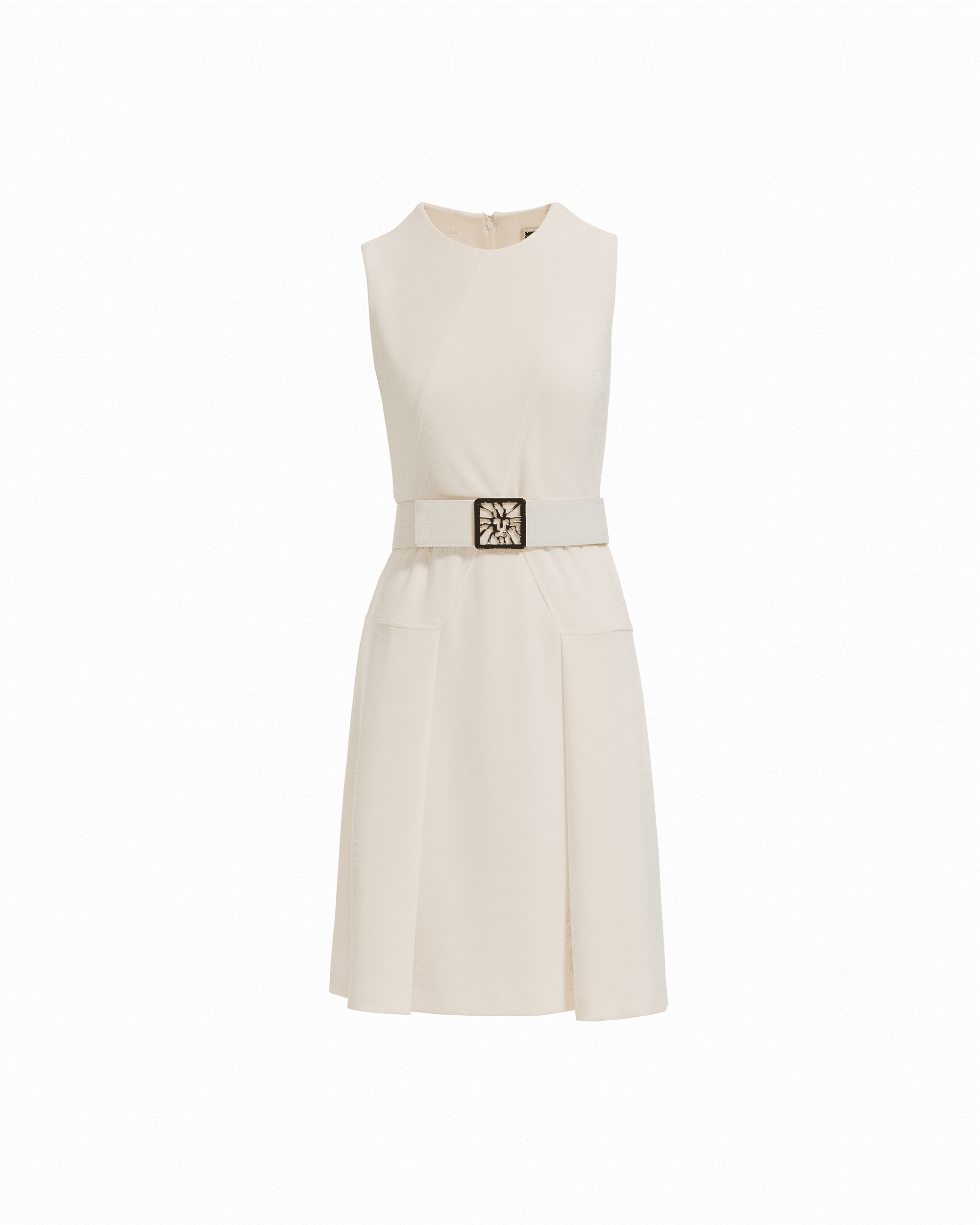 Diagonal Print Sleeveless Fit and Flare Crew Neck Dress in WHITE DOVE - Anne Klein WHITE DOVE
