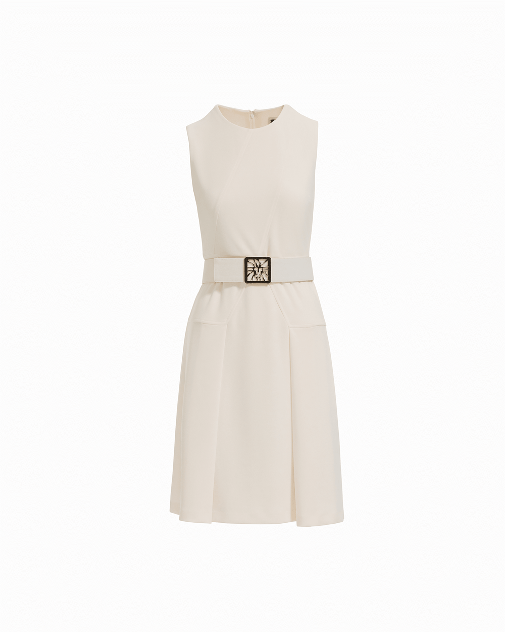 Diagonal Print Sleeveless Fit and Flare Crew Neck Dress in WHITE DOVE - Anne Klein WHITE DOVE
