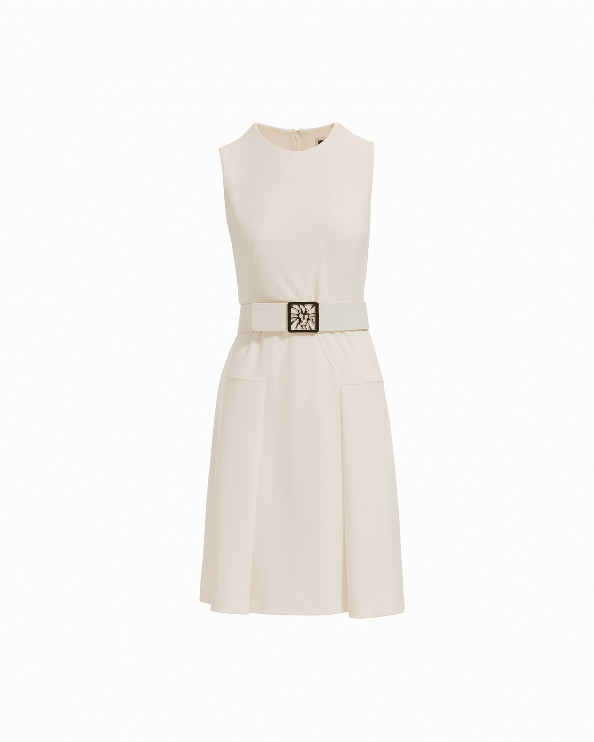 Diagonal Print Sleeveless Fit and Flare Crew Neck Dress in WHITE DOVE - Anne Klein WHITE DOVE