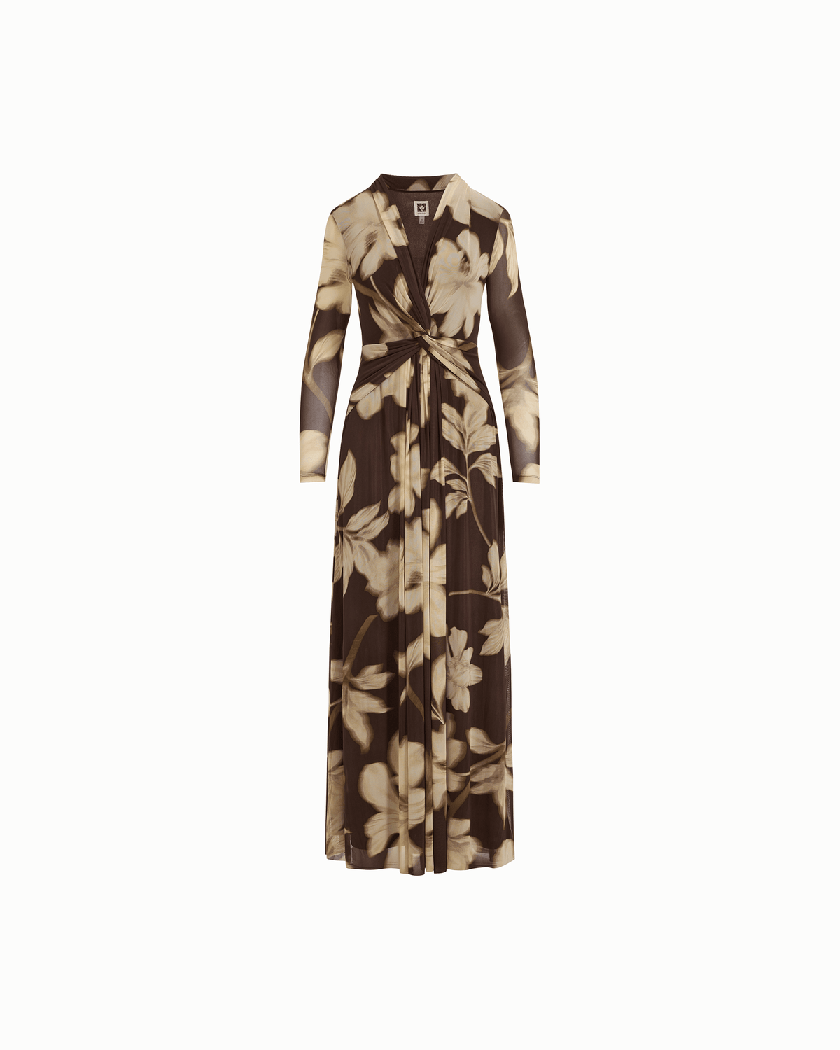 Twist Front V-Neck Long Sleeve Maxi Dress - Anne Klein MOLASSES MULTI