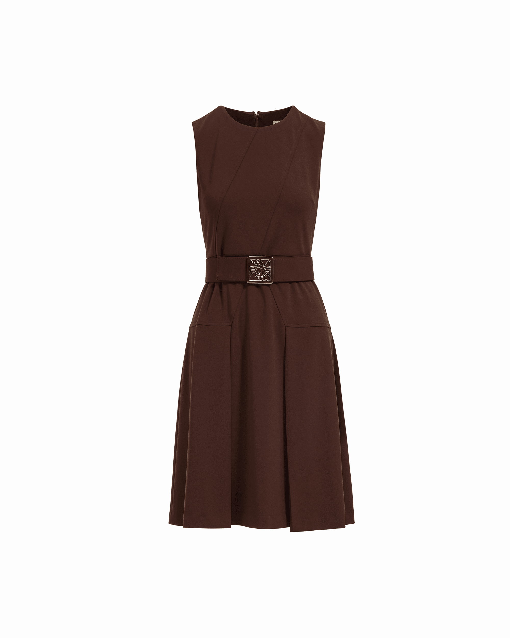 Diagonal Print Sleeveless Fit and Flare Crew Neck Dress in MOLASSES | - Anne Klein MOLASSES