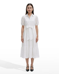 Puff Sleeve Tiered Shirt Dress - Anne Klein CRISP WHITE