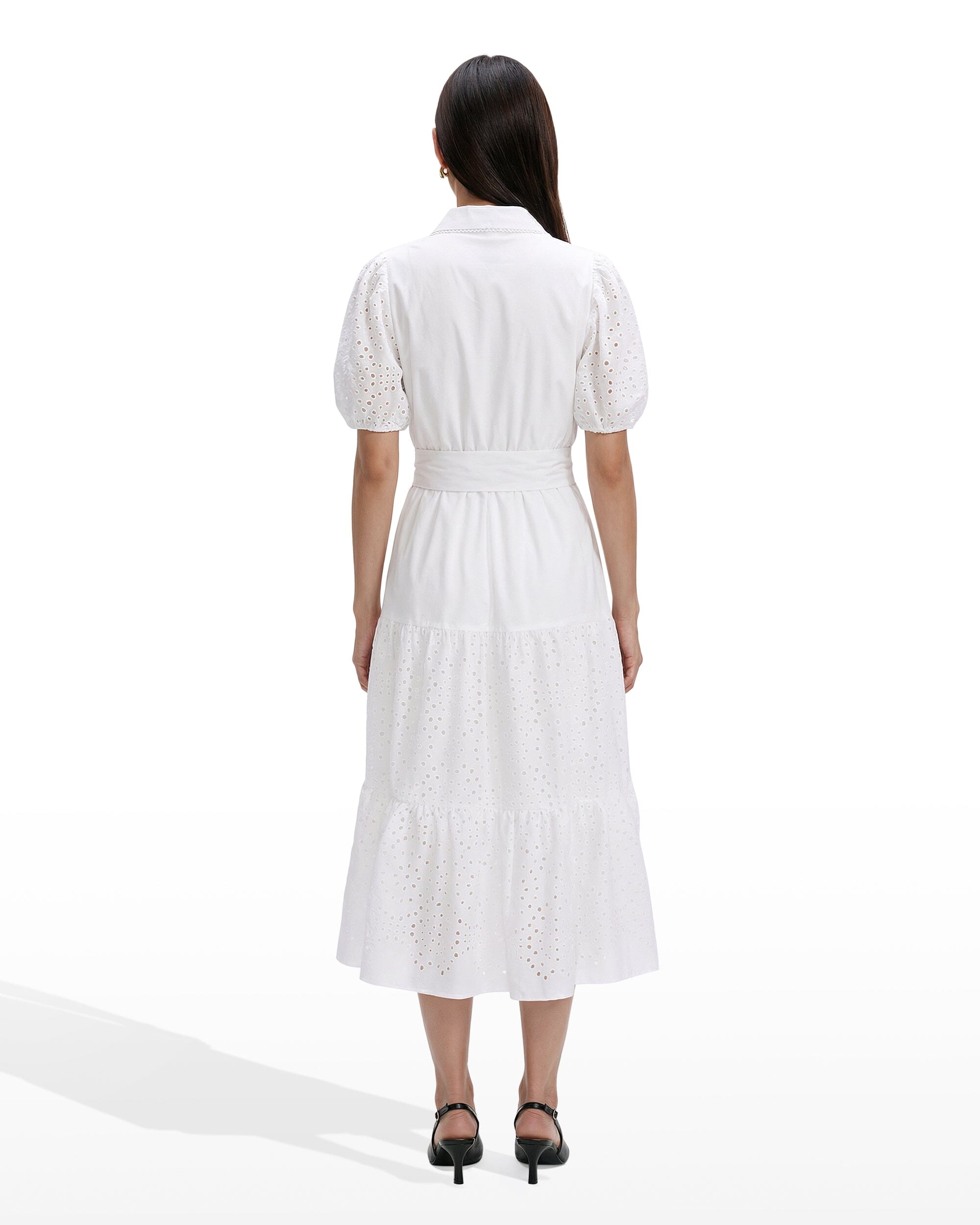 Puff Sleeve Tiered Shirt Dress - Anne Klein CRISP WHITE