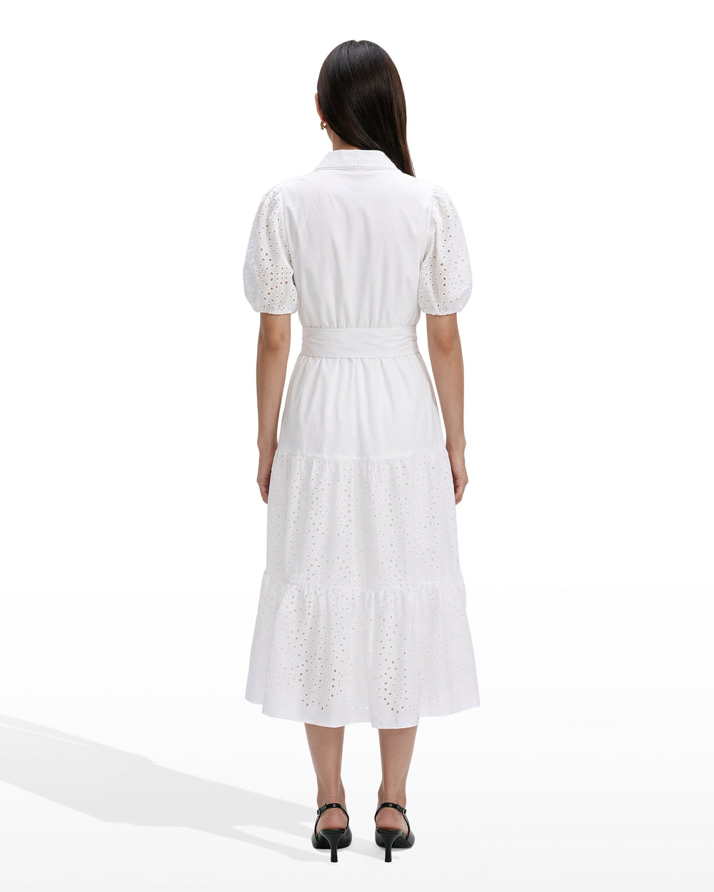 Puff Sleeve Tiered Shirt Dress - Anne Klein CRISP WHITE