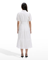 Puff Sleeve Tiered Shirt Dress - Anne Klein CRISP WHITE