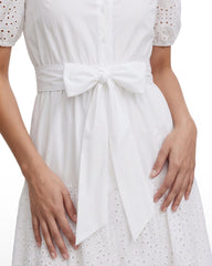 Puff Sleeve Tiered Shirt Dress - Anne Klein CRISP WHITE