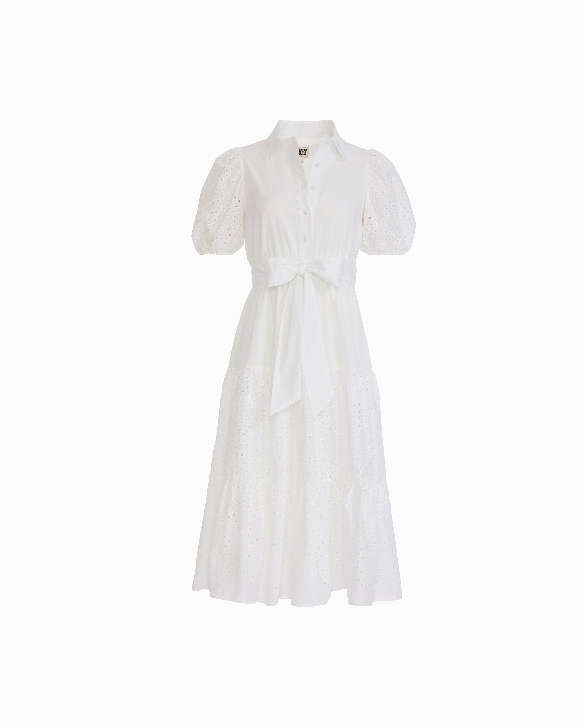 Puff Sleeve Tiered Shirt Dress - Anne Klein CRISP WHITE