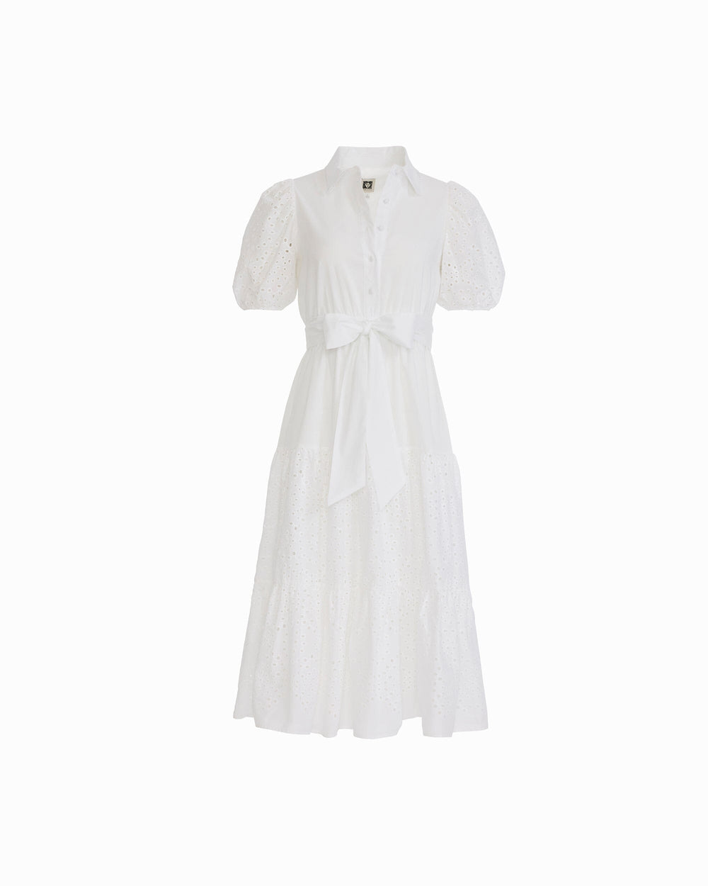 Puff Sleeve Tiered Shirt Dress - Anne Klein CRISP WHITE