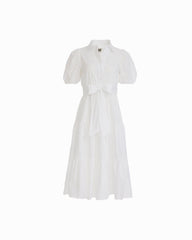 Puff Sleeve Tiered Shirt Dress - Anne Klein CRISP WHITE
