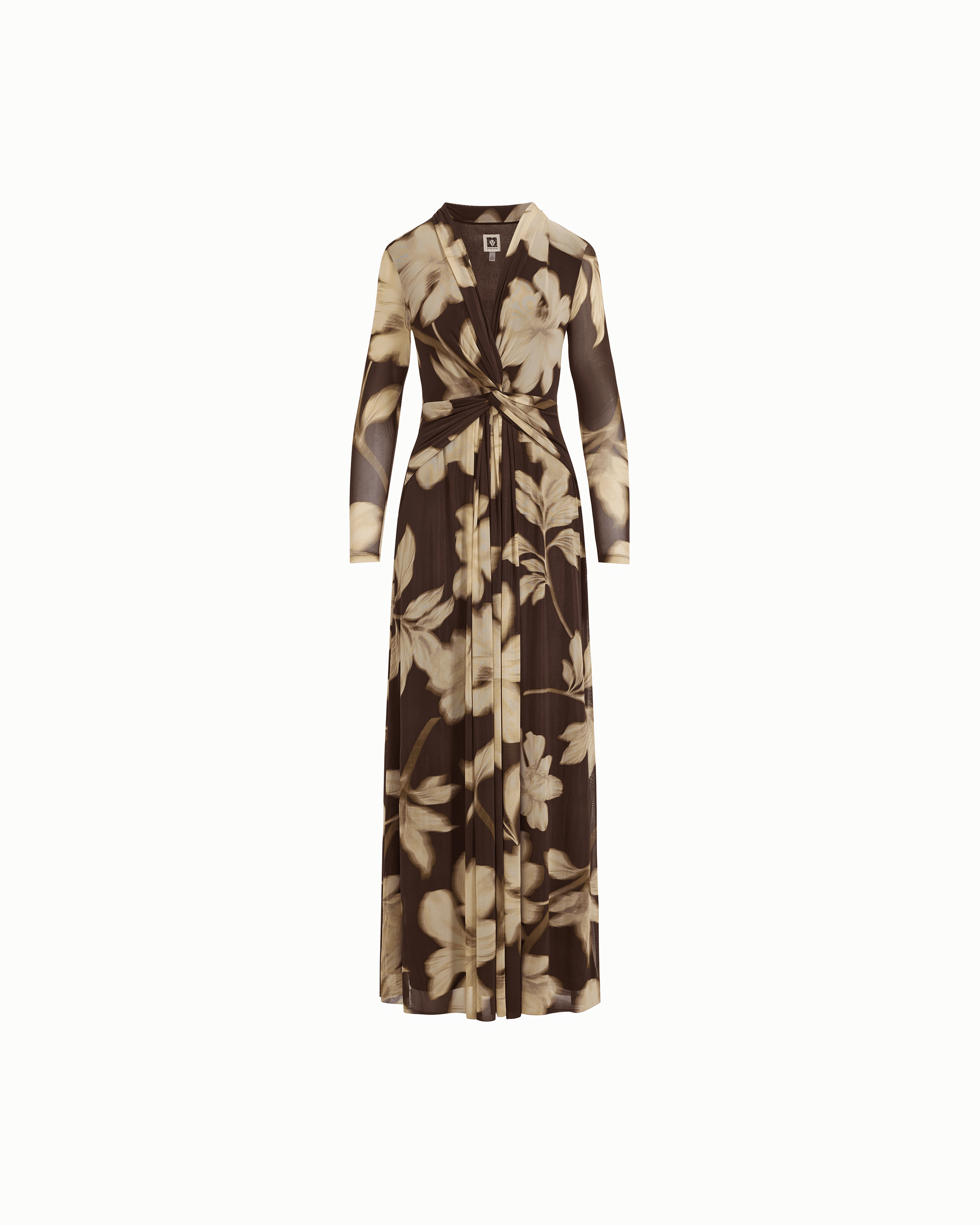 Petite Twist Front V-Neck Long Sleeve Maxi Dress - Anne Klein MOLASSES MULTI