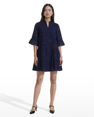 Tiered Shirt Dress with Stand Collar - Anne Klein DISTANT MOUNTAIN