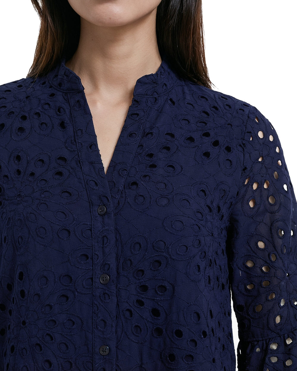 Tiered Shirt Dress with Stand Collar - Anne Klein DISTANT MOUNTAIN
