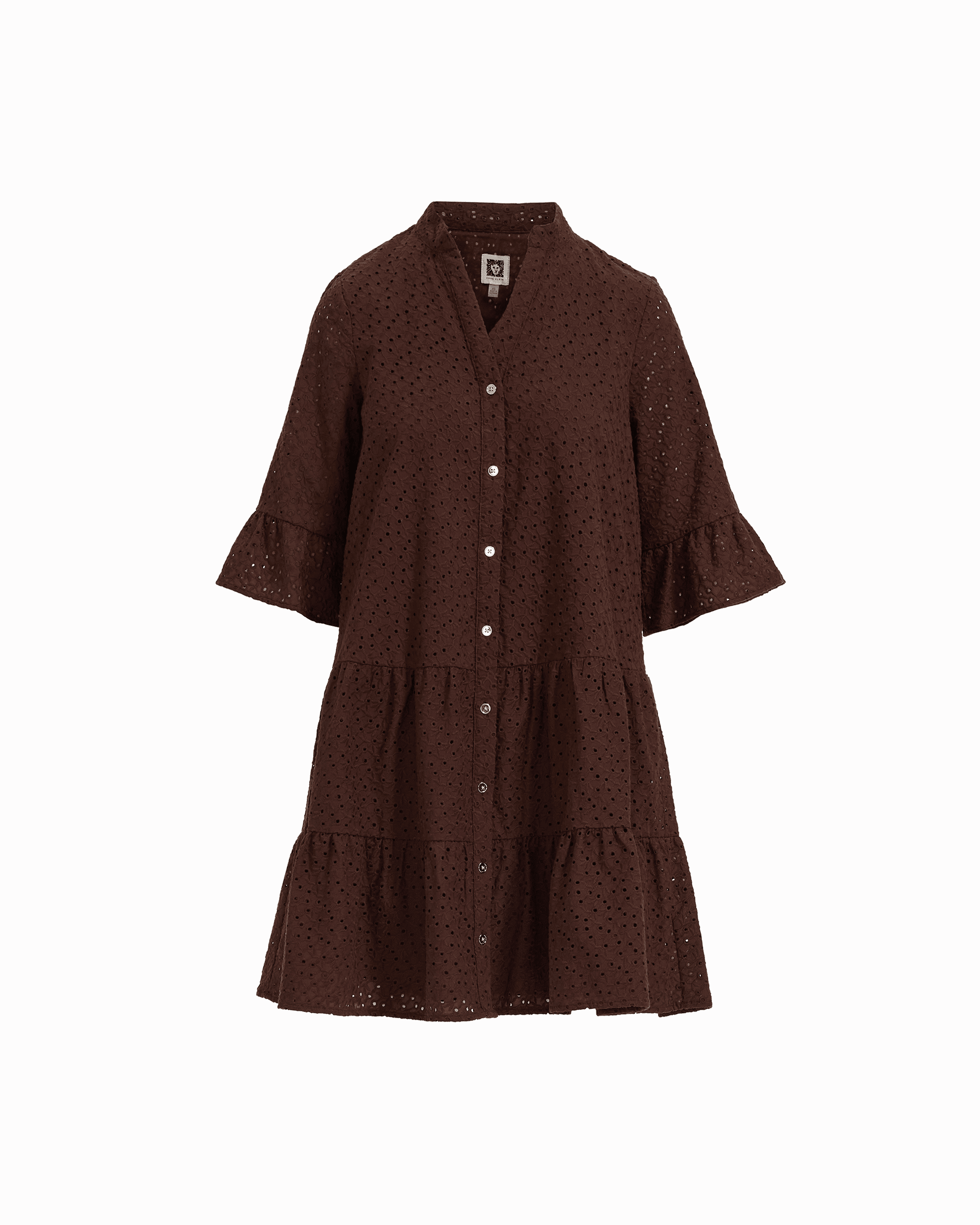 Tiered Shirt Dress with Stand Collar in DARK CHOCOLATE - Anne Klein DARK CHOCOLATE